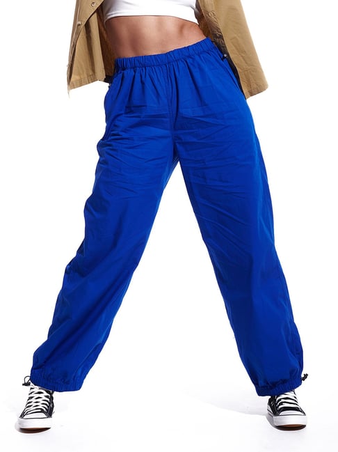 Solid Navy Blue Parachute Pants For Womens | Pronk – pronk.in