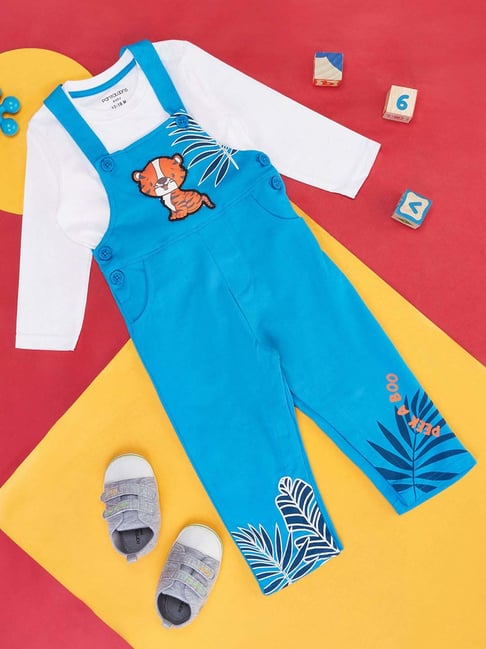 Pantaloons Baby Kids Blue & White Cotton Printed Full Sleeves Dungaree Set-picture-30