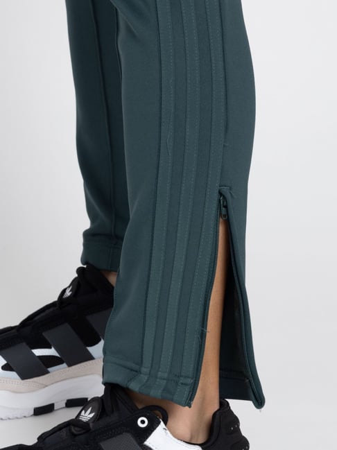 Adidas Originals Green Cotton Striped Sports Track Pants