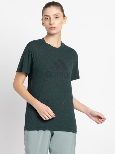 adidas Dark Green Printed Sports T Shirt