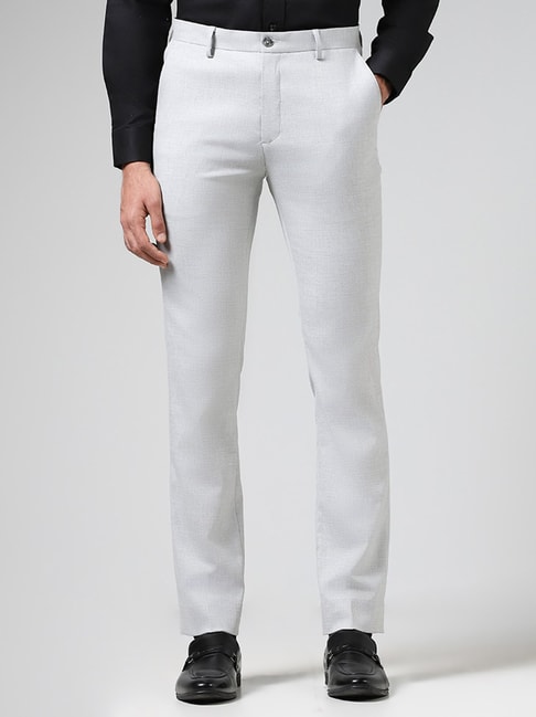 Buy WES Formals Grey Pin checked Slim Fit Trousers from Westside