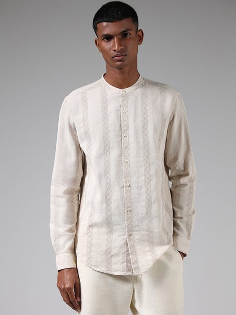 ETA by Westside Off White Thread Embroidered Resort Fit Shirt
