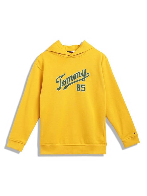Tommy Hilfiger Kids Yellow Printed Full Sleeves Hoodie