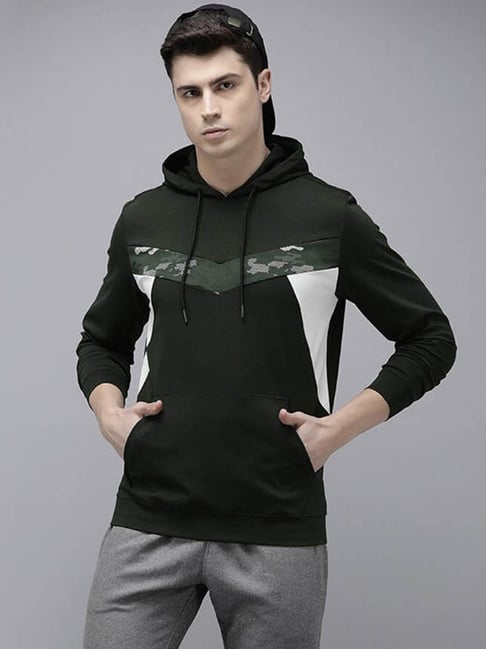 Van Heusen Flex Forest Green Regular Fit Colour Block Hooded Sweatshirt-picture-23