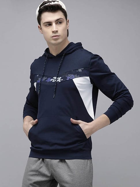 Van Heusen Flex Navy Blue Regular Fit Colour Block Hooded Sweatshirt-picture-16