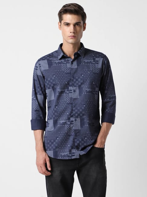 Van Heusen Denim Labs Mid Navy Cotton Slim Fit Printed Shirt