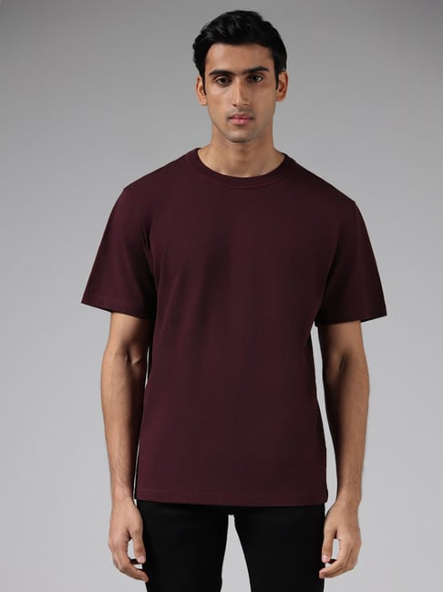 WES Casuals by Westside Solid Wine Regular Fit T-Shirt