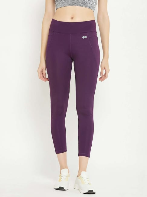 Workout Leggings Purple Capris Leggings Clovia Purple Mid Rise