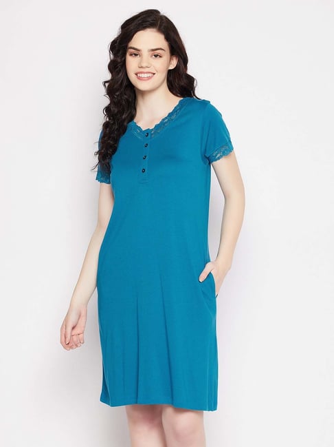 Amazon Clovia Night Dresses V Neck Night Dress For Chubby Clovia Blue V  Neck Night Dress
