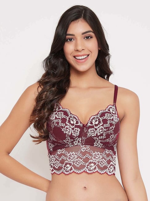 Clovia Maroon Lace Work Bralette Bra-picture-36