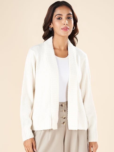 Akkriti by Pantaloons Off-White Self Pattern Shrug
