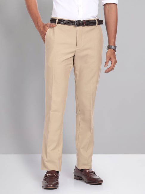 AD by Arvind Khaki Slim Fit Flat Front Trousers-picture-12