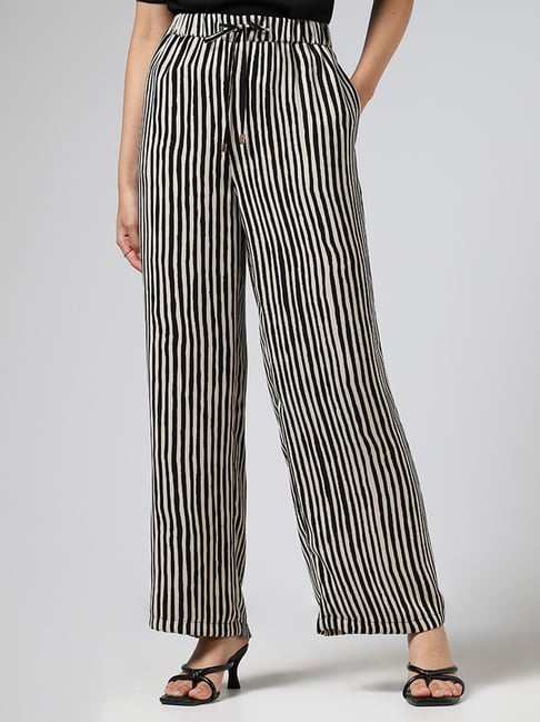 Cream stripe wide leg trousers | River Island