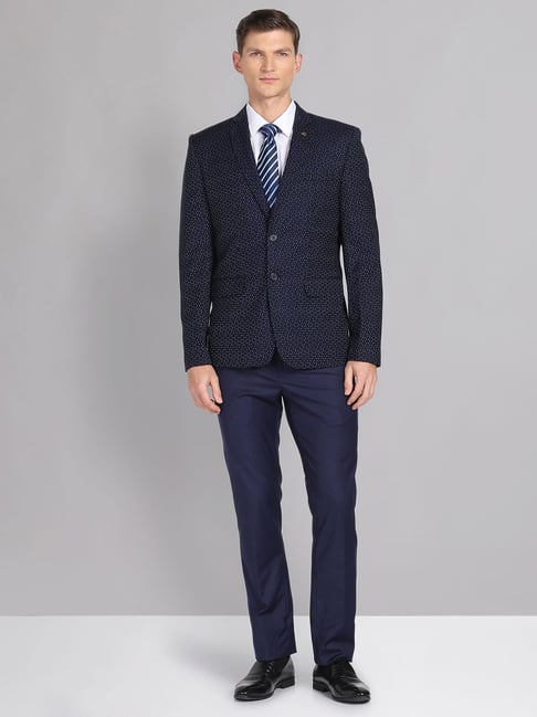 AD by Arvind Navy Regular Fit Printed Two Piece Suit-picture-28
