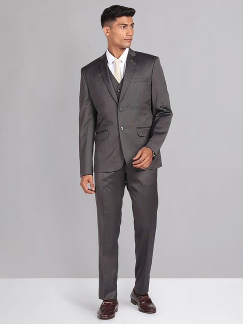 AD by Arvind Black Regular Fit Textured Three Piece Suit-picture-24