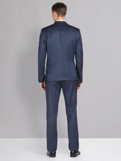 『TSJ SUITS 3P NAVY L』 AD by Arvind Navy Regular Fit Textured Three Piece Suit