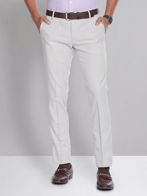 AD by Arvind Light Grey Slim Fit Flat Front Trousers-picture-46