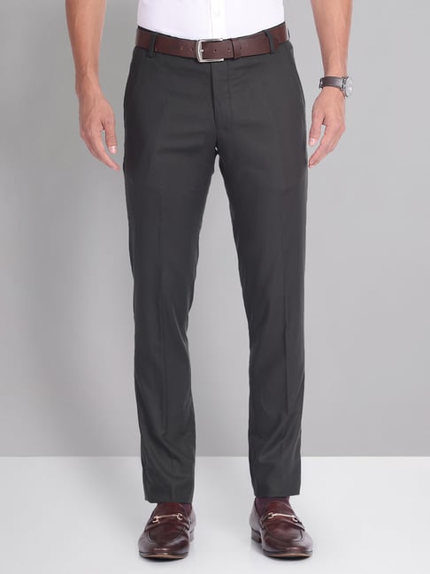 AD by Arvind Dark Green Slim Fit Flat Front Trousers-picture-15