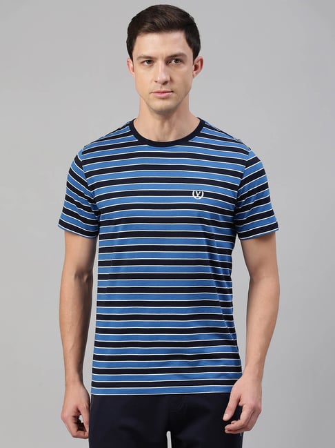 Buy Van Heusen Multicolored Cotton Regular Fit Striped T-Shirt for