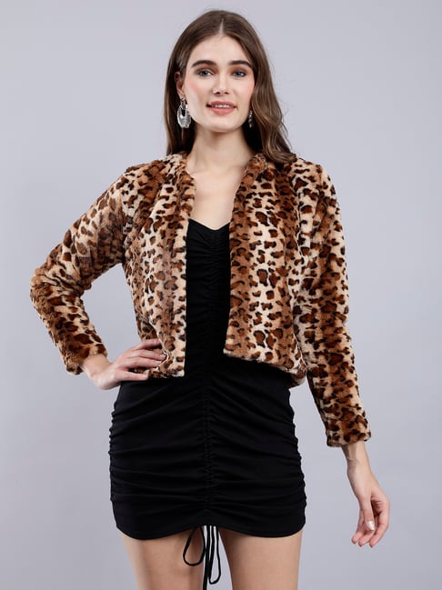 Buy ToodiiIN Woman Ladies Coat Jacket Winter Stylish Autumn Winter Leopard  Print Long Sleeve Side Zipper Lapel Fashion Cropped Jacket for Daily & Work  & Travel S404 at Amazon.in