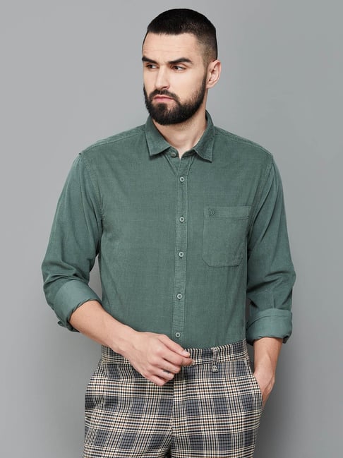 Code by Lifestyle Sage Cotton Regular Fit Striped Shirt