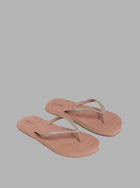 LUNA BLU by Westside Beige Embossed Footbed Shimmer Strap