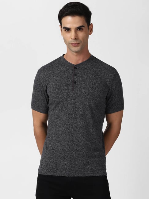 Henley Shirt Grey Shorts Black Shirt V Dot Grey Slim Fit Texture