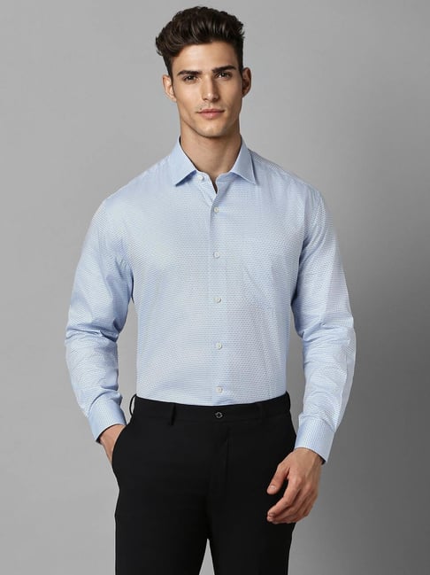 Luxure By Louis Philippe Blue Cotton Regular Fit Printed Shirt-picture-37