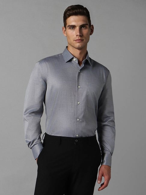 Luxure By Louis Philippe Blue Cotton Regular Fit Texture Shirt-picture-38