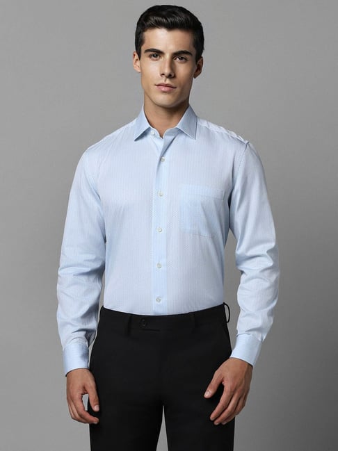 Luxure By Louis Philippe Blue Cotton Slim Fit Texture Shirt-picture-36