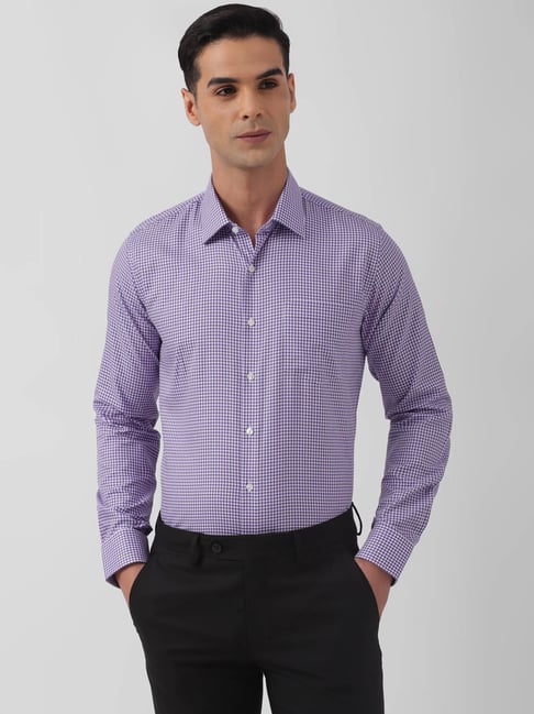 Van Heusen Purple Cotton Slim Fit Checks Shirt