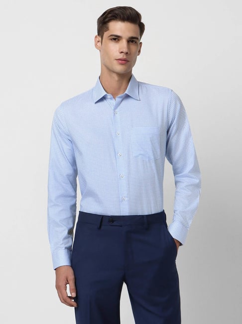 Van Heusen Blue Cotton Slim Fit Checks Shirt-picture-23