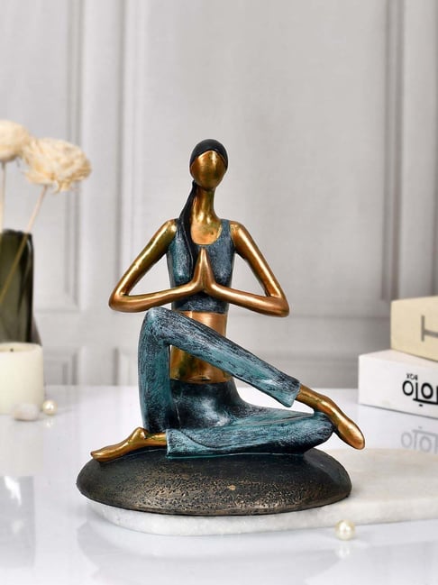 Tayhaa Grey & Golden Resin Dipped Metallic Yoga Statue-picture-43
