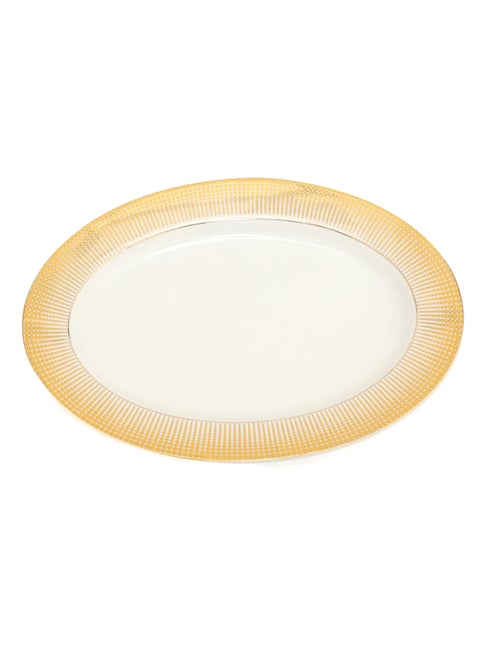 Home4U Aura Oval Color Bordered Gold Porcelain Platter-picture-26