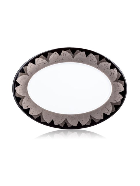 Home4U Mystic Lotus Oval Color Bordered Multicolor Fine Bone China Platter