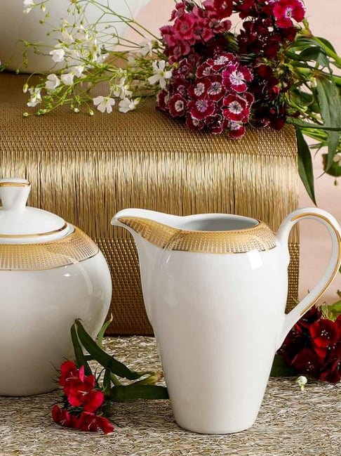 Home4U Aura Color Bordered Gold Porcelain Creamer (180ml)