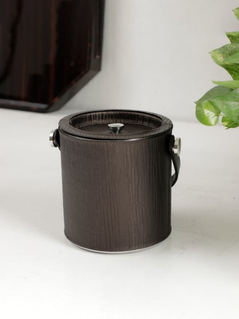 Home4U Animal Print Brown Stainless Steel Ice Bucket Leather Sheath With Tong