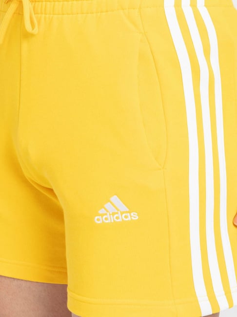 Adidas Yellow Regular Fit Striped Sports Shorts