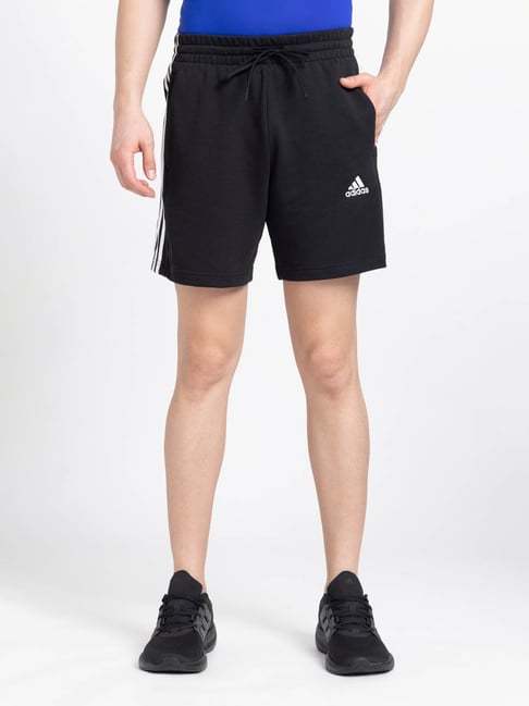Adidas Black Regular Fit Striped Sports Shorts