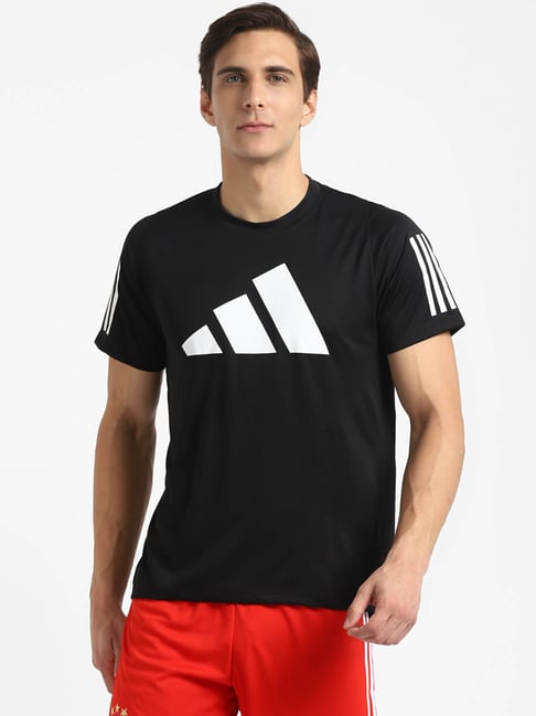 Adidas Black Regular Fit Printed Sports T-Shirt