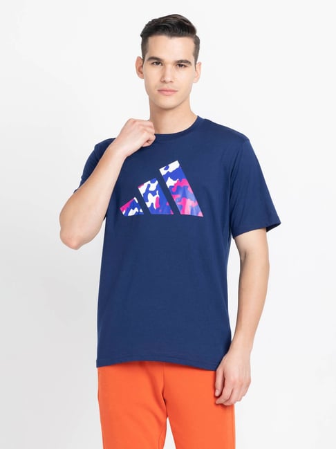 Buy Adidas Blue Regular Fit Printed Sports T-Shirts for Mens Online @ Tata  CLiQ