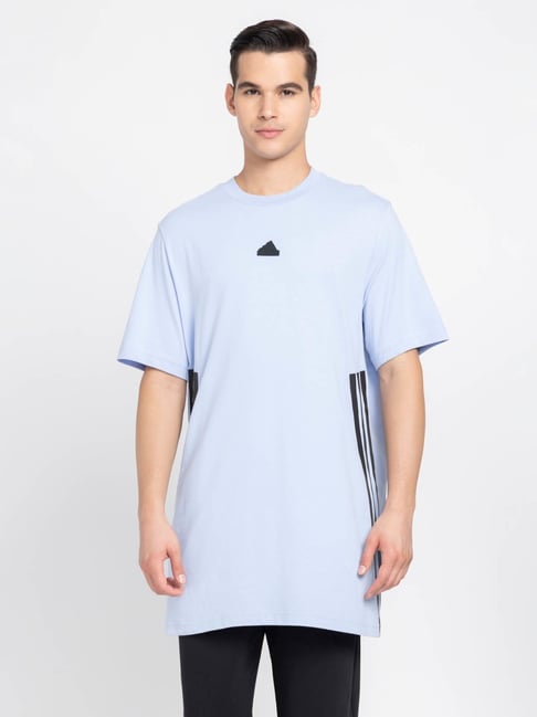 Buy Adidas Sky Blue Regular Fit Striped Sports T-Shirt for Mens