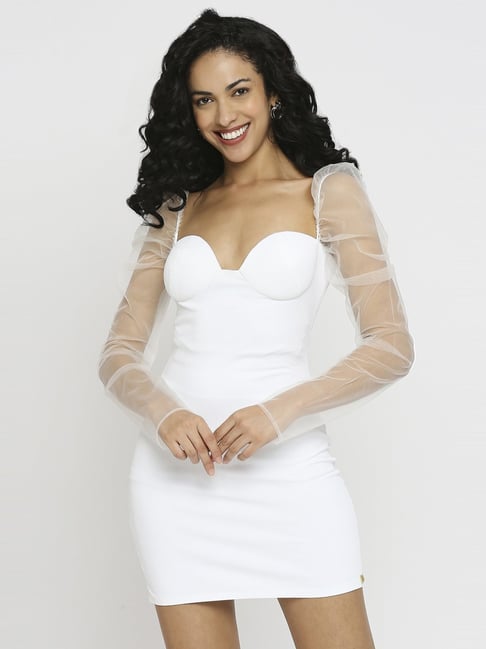 Emaline Ruched Bodycon Dress in White | LUCY IN THE SKY