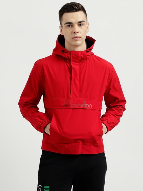 United Colors of Benetton Red Regular Fit Hooded Jacket