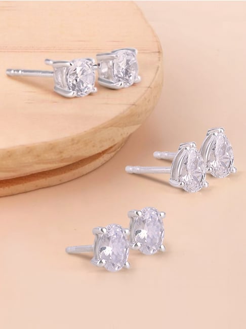 AllenCOCO 3 Pairs Solid 925 Silver Cubic Zirconia Earring Set for Women  White Gold-Plated 4-Prong Studs Earrings for Women Hypoallergenic,Round  Clear CZ 4mm,5mm,6mm - Walmart.com