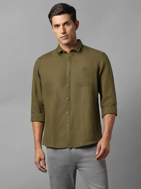 louis philippe jeans olive linen slim fit shirt