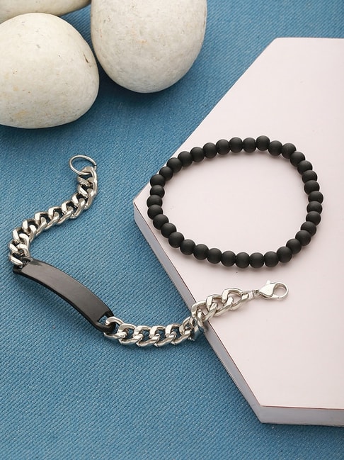 Silver Bracelet with Black Beads - Hamara Choice