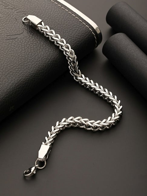 Buy Yellow Chimes Men Black & Silver-Toned Stainless Steel Wrist Leather  Wraparound Bracelet Online