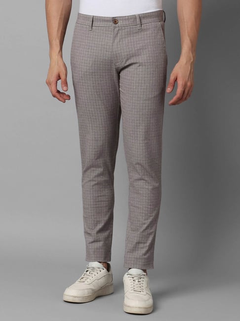 Louis Philippe Sport Grey Regular Fit Checks Trousers