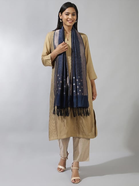 Fabindia Navy Woven Pattern Stole-picture-16